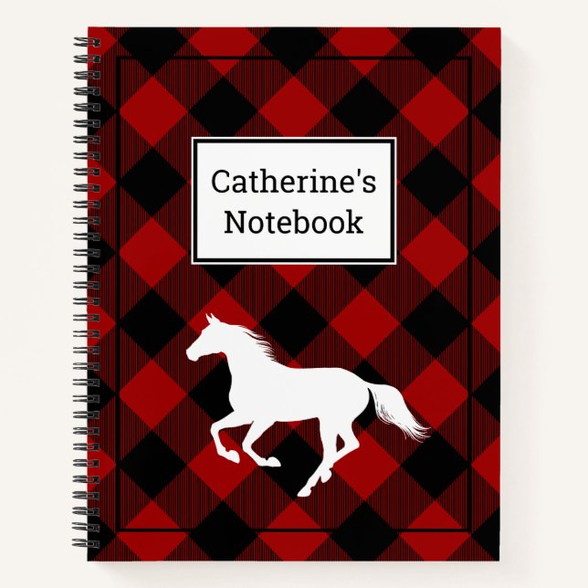 Custom Red Buffalo Kariert Horse Lover Notizbuch (Vorderseite)