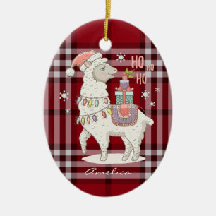 Custom Red Buffalo Karo Kariert Tartan Llama Alpac Keramik Ornament