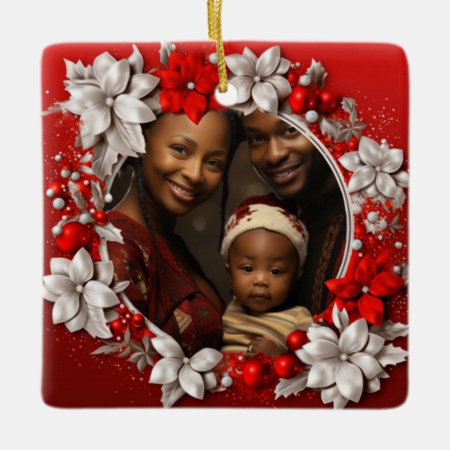 Custom Red Christmas Foto Keramikornament (Vorderseite)
