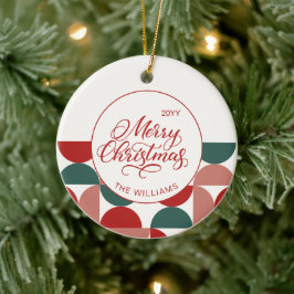 Custom Red Christmas Geometric Pattern Foto Keramik Ornament