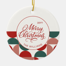 Custom Red Christmas Geometric Pattern Foto Keramik Ornament