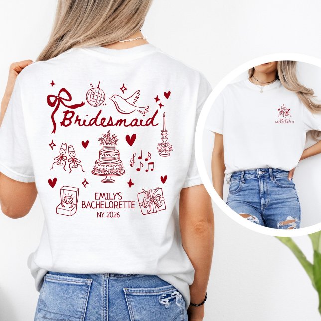 Custom Red Coquette Bridesmaid Bachelorette Party  T-Shirt (Von Creator hochgeladen)