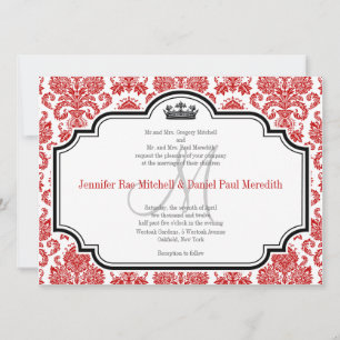 Custom Red Damask Schwarz-weiß Hochzeitseinladunge Einladung