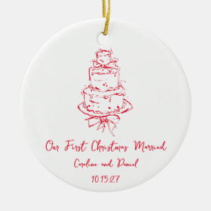 Custom Red Doodle Cake First Christmas Verheiratet Keramik Ornament