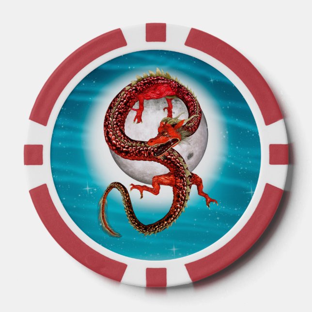 Custom Red Eastern Dragon - Mythische Kreatur Pokerchips (Vorderseite)