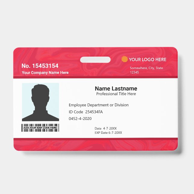 Custom Red Employee ID Identification Photo Bar Ausweis (Vorderseite)