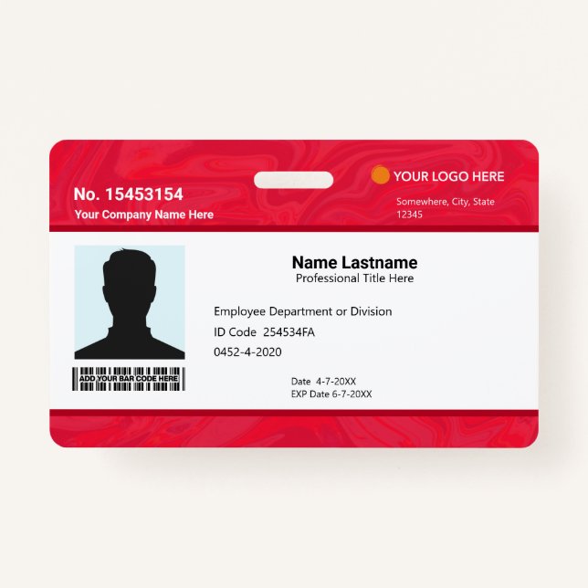 Custom Red Employee ID Identification Photo Bar Ausweis (Vorderseite)