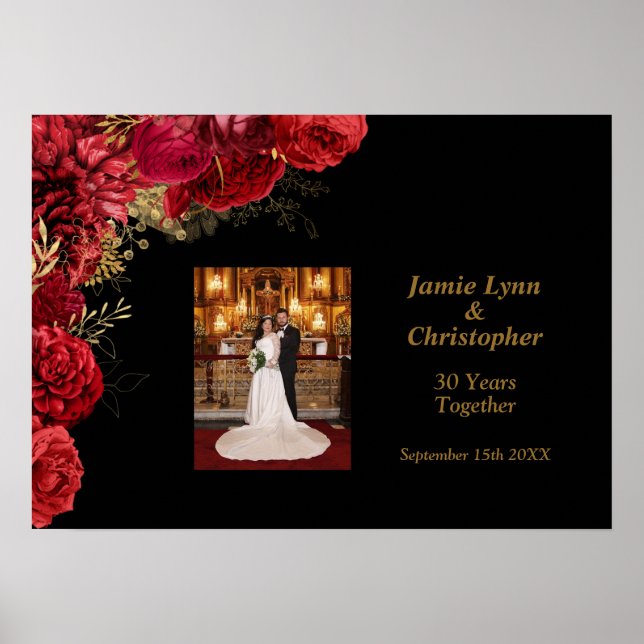 Custom Red Floral Wedding Anniversary Poster (Vorne)