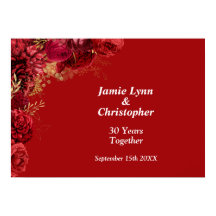 Custom Red Floral Wedding Anniversary Poster