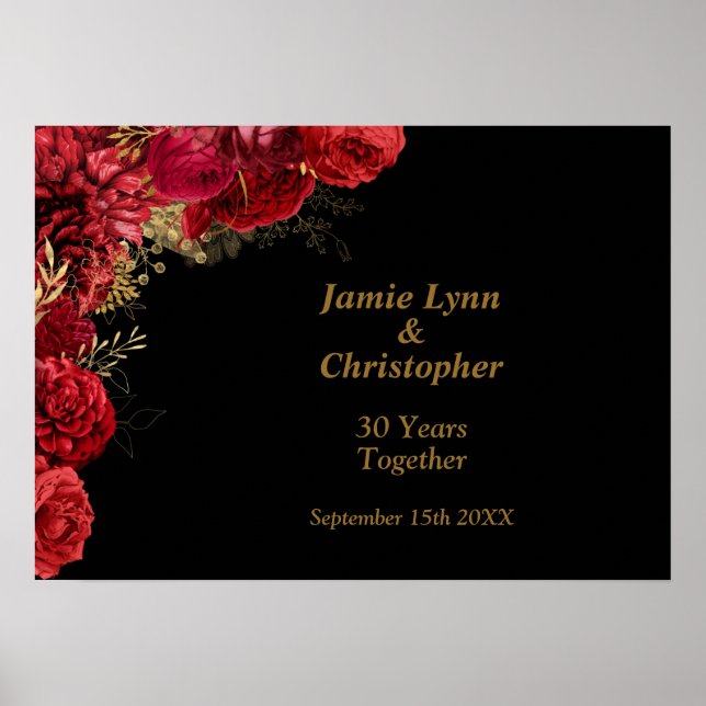 Custom Red Floral Wedding Anniversary Poster (Vorne)