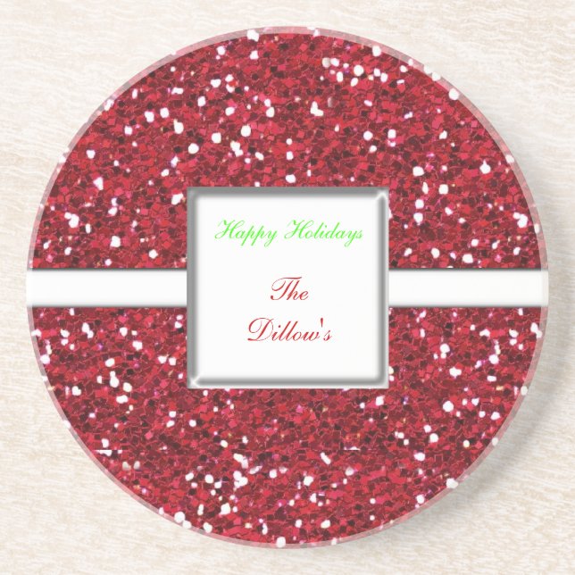 Custom Red Glitzer Design Holiday Untersetzer (Vorne)