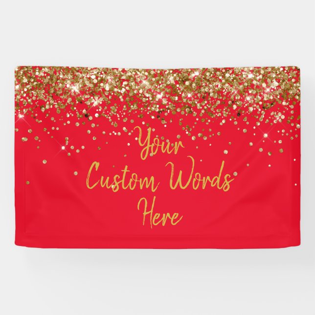 Custom Red & Gold Birthday Party Photo Booth Prop Banner (Horizontal)