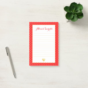 Custom Red Gold Hearts Muster Post-it Klebezettel