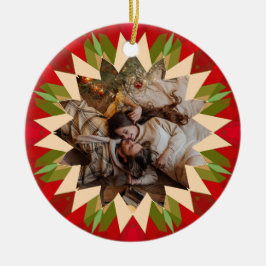 Custom Red Green Christmas Star Photo Gift Tree Keramik Ornament