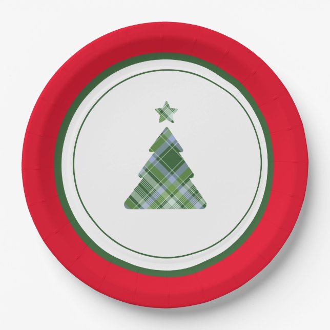 Custom Red & Green Christmas Tree Star Pappteller (Vorderseite)