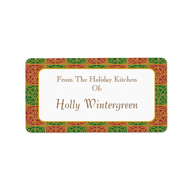 Custom Red Green mit Golden Holday Baking Adressaufkleber (Vorne)