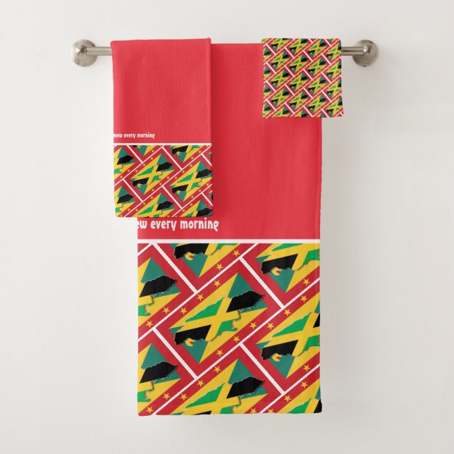 Custom Red GRENADA JAMAICA FLAG Badhandtuch Set (Insitu)