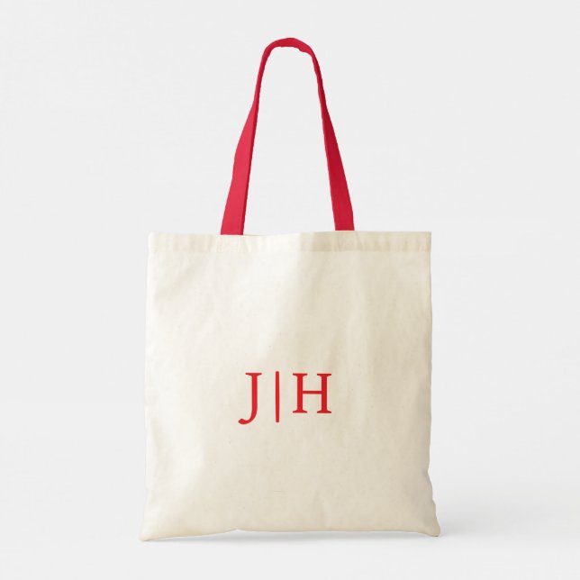 Custom Red Handy Preppy Red Monogram Tote Bag Tragetasche (Rückseite)