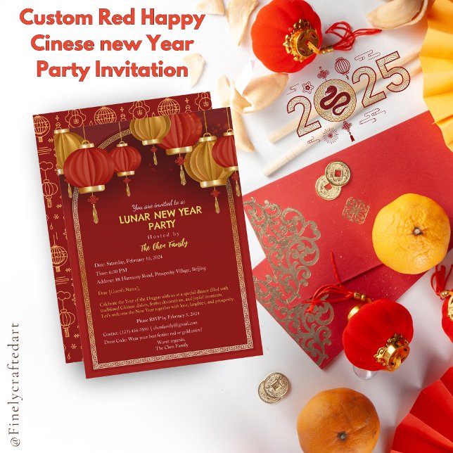 Custom Red Happy Chinesisch neues Jahr Party Einladung (Von Creator hochgeladen)
