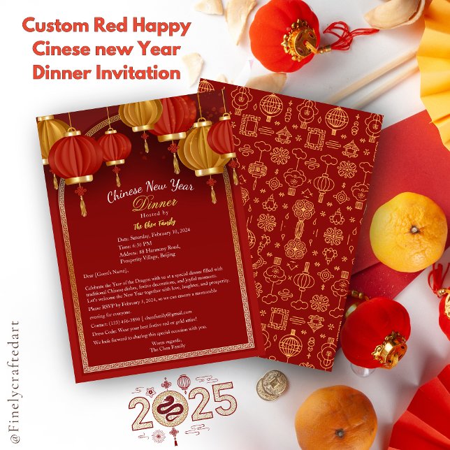 Custom Red Happy Cinese New Year Dinner Einladung (Von Creator hochgeladen)