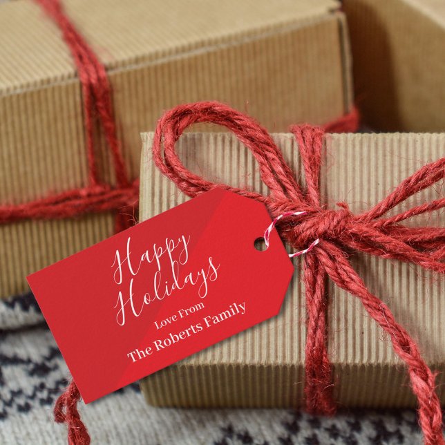 Custom Red Happy Holidays Geschenktasten Geschenkanhänger (Von Creator hochgeladen)