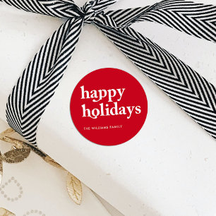 Custom Red Happy Holidays Weihnachten Runder Aufkleber
