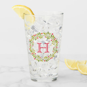 Custom Red Holly Berries Green Blätter Kranz Glas