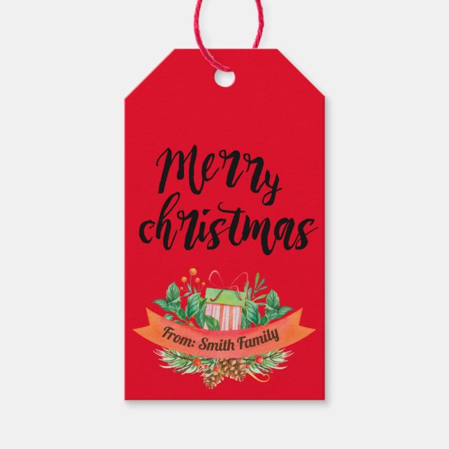 Custom Red Merry Christmas Personalisiert Geschenkanhänger (Vorderseite)