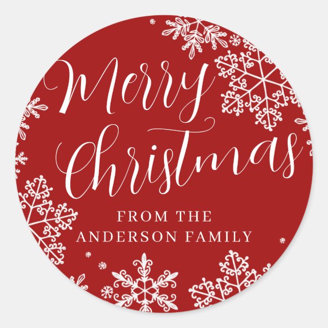 Custom Red Merry Christmas Snowflake Stickers (Vorderseite)