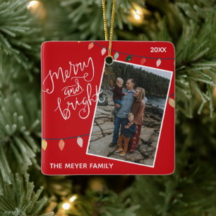 Custom Red Merry und Helle Weihnachtslicht Foto Keramikornament