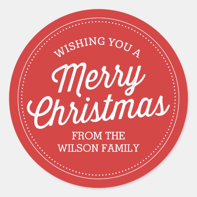 Custom Red Merry Weihnachtskleber Runder Aufkleber (Vorderseite)