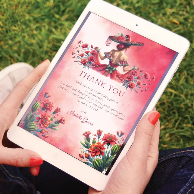 Custom Red Mexice Style Quinceañera Einladung (Von Creator hochgeladen)