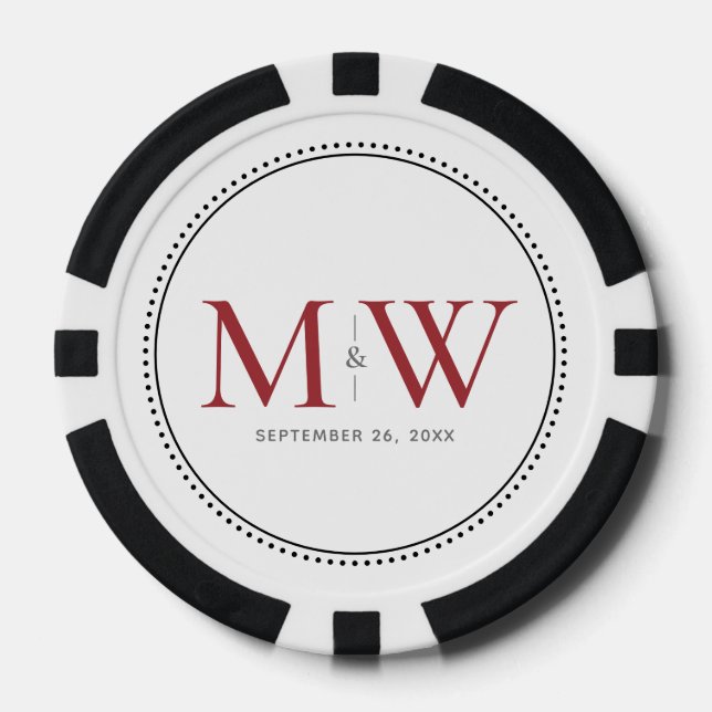 Custom Red Mit Monogramm Wedding Date Pokerchips (Vorderseite)