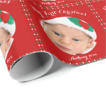 Custom Red My First Christmas Wrapper Geschenkpapier<br><div class="desc">Maßgeschneidertes Rot-,  Weiß- und Grünes Weihnachtsverpackungspapier mit individualisierbarem Foto und Text - Sie können Foto,  Babyname und Jahr hinzufügen</div>