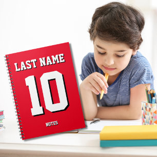 Custom Red Nachname Sports Jersey Number Notizblock
