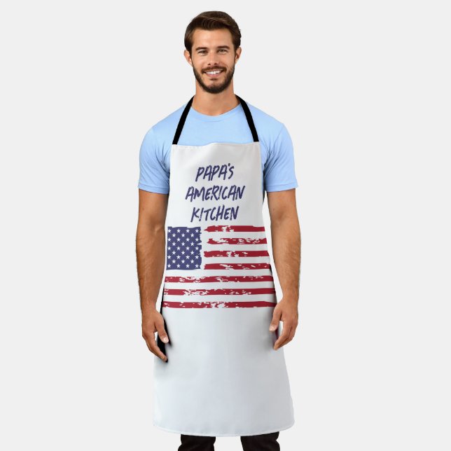 Custom Red & Navy American Flag Kitchen Adult Schürze (Getragen)