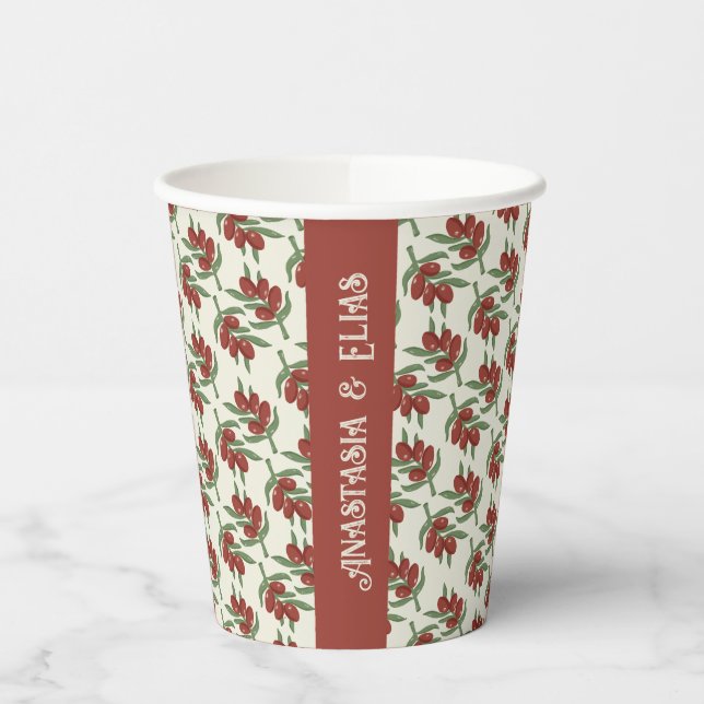 Custom Red Olive Muster Paper Cup Pappbecher (Links)