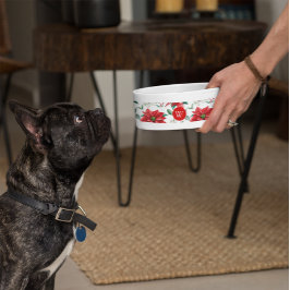 Custom Red Poinsettia Holly Berry Christmas Pet Napf
