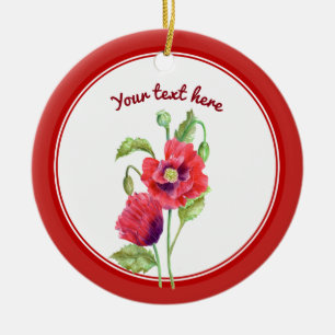 Custom Red Poppies Botanische Blumenkunst Keramik Ornament