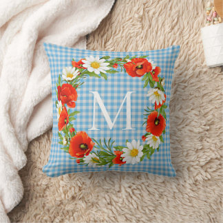 Custom Red Poppies White Yellow Daisies Wreath Kissen