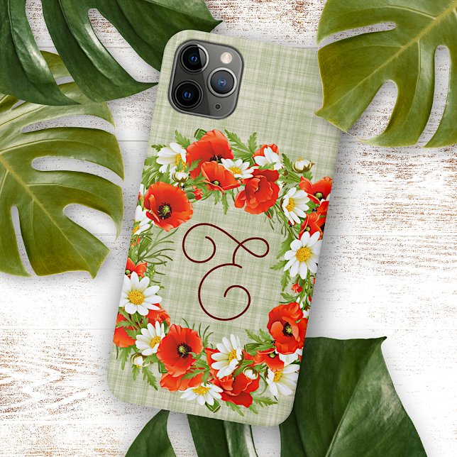 Custom Red Poppy Blume White Yellow Daisy Floral iPhone Hülle (Von Creator hochgeladen)