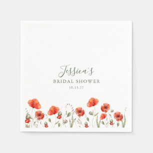 Custom Red Poppy Garden Floral Brautparty Serviette