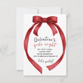 Custom Red Ribbon Bow Galentines Party Invitation RSVP Karte