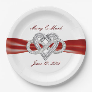 Custom Red Ribbon Infinity Heart 9" Papierplatte Pappteller