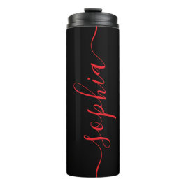 Custom Red Script Name Black Thermal Tumbler Thermosbecher