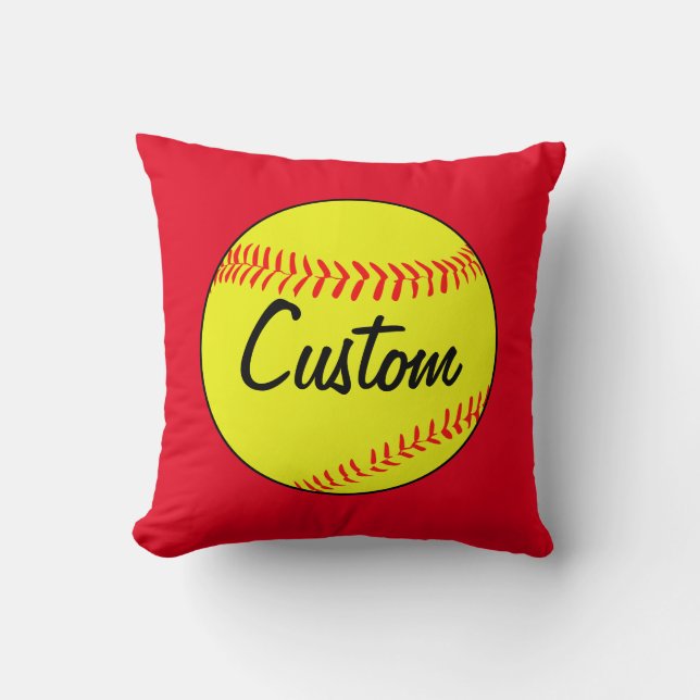 Custom Red Softball Throw Pillow Kissen (Vorderseite)