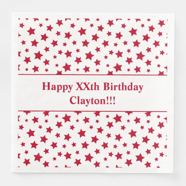 Custom Red Stars mit Message Birthday Party Serviette (Vorderseite)