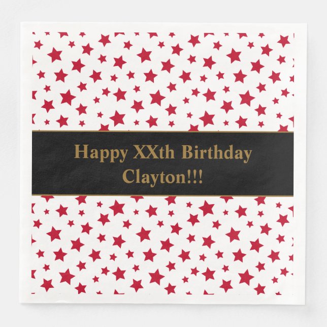 Custom Red Stars mit Message Birthday Party Serviette (Vorderseite)