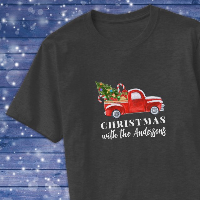 Custom Red Truck Matching Family Weihnachten T-Shirt (Von Creator hochgeladen)