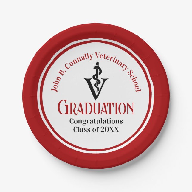 Custom Red Veterinary School Graduation Party Pappteller (Vorderseite)